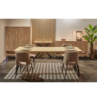 Mesa Comedor Extensible Isernia - 140/180/220 x 80 cm - Roble Nordish / Negro