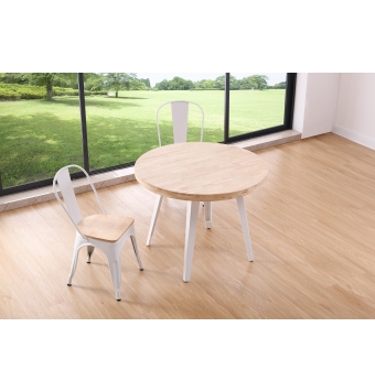 Mesa Comedor Redonda Fija Herculano - 100 cm - Roble Nordish / Blanco