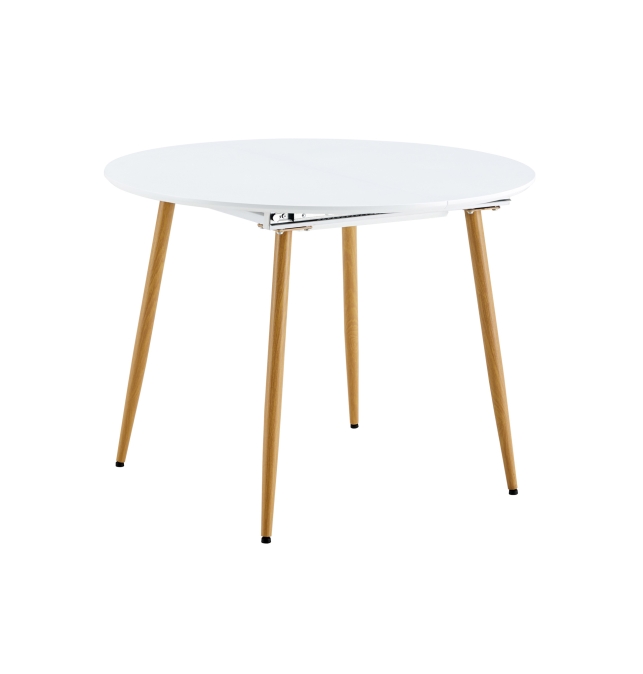 Mesa Comedor Redonda Extensible Savoca - 100/140 x 100 cm - Blanco / Oak