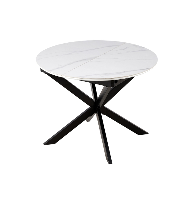 Mesa Comedor Redonda Extensible Noto - 100/140 cm - Ceramic Blanco / Negro