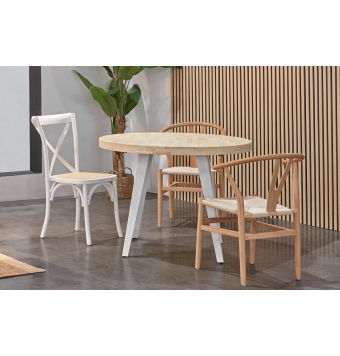 Silla Comedor Madera Messina - Blanco / Rattan