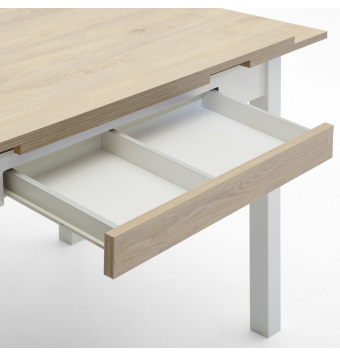 Mesa Aosta – Extensible de alas con cajón, resistente y personalizable