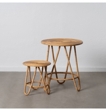 Set 2 Mesas Auxiliar Salón Vigna - 60 x 39 cm - Natural Ratán