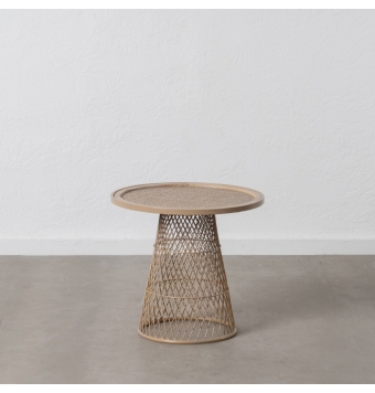 Mesa Auxiliar Vigna - 55 x 50 cm - Natural Metal / Ratán