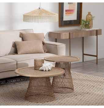 Mesa Centro Vigna - 70 x 39,50 cm - Natural Metal / Ratán