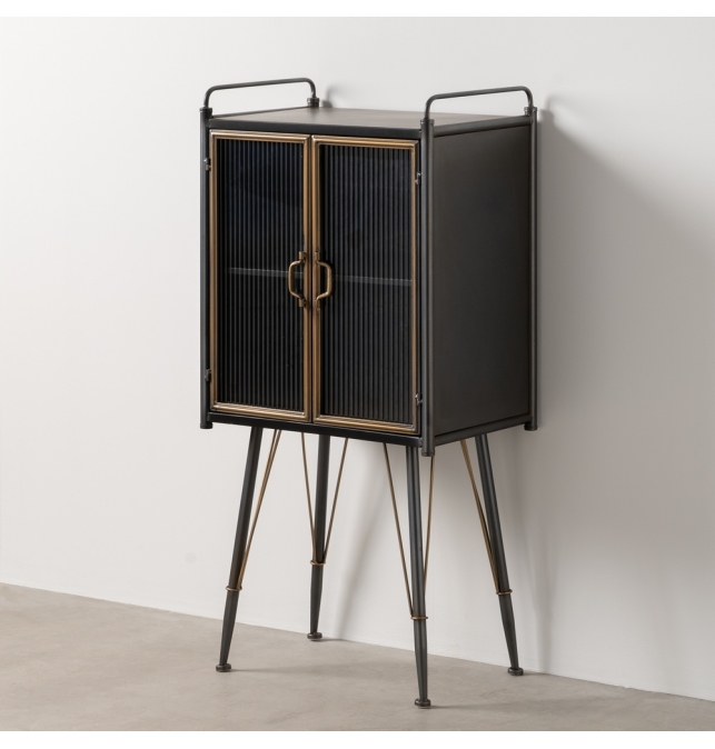 Vitrina Noli - 58 x 40 x 120 cm - Negro / Oro / Metal / Cristal Brick Vitrina Noli - 58 x 40 x 120 cm - Negro / Oro / Metal / Cristal Brick