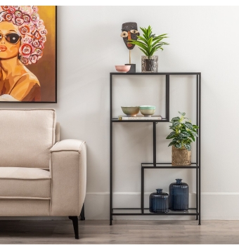 Estantería Vento - 65 x 25 x 110 cm - Negro Metal / Cristal